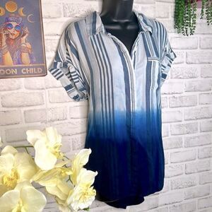 KC Khakis & Company Striped Ombre Button Down Shirt Y2K Grunge Boho Size Medium